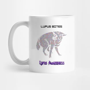 Lupus Bites!  Lupus wolf comprised of Lupus symptoms WordArt. Mug